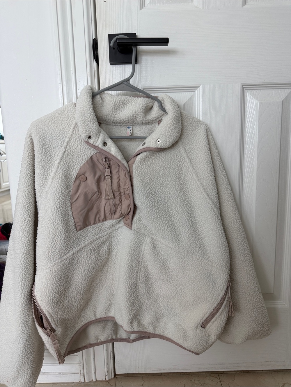 FP Movement by Free People Cream Sherpa Pullover with Taupe Trim